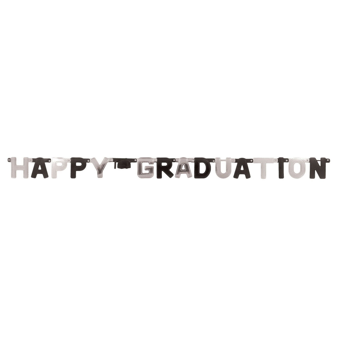 Black and Silver Happy Graduation Letter Banner