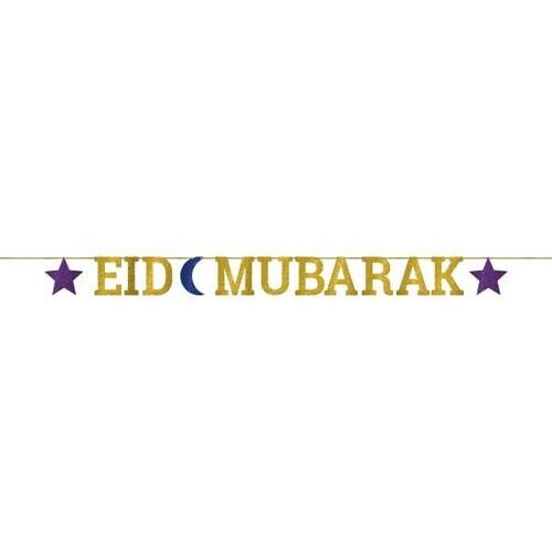 Bannière de lettres Eid Mubarak en ruban pailleté