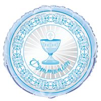Mylar 18 po. Croix radieuse bleu communion