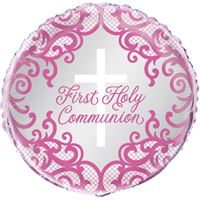 Mylar 18 po. Croix de communion rose fantaisie