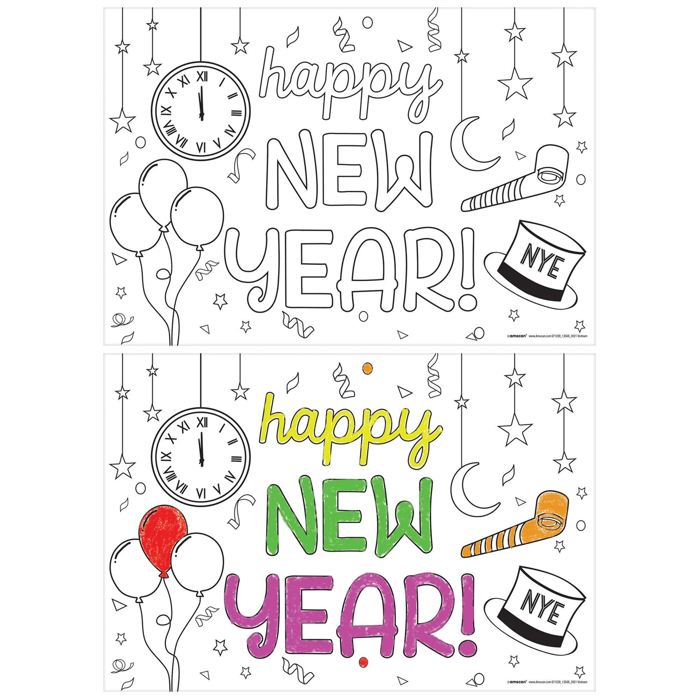 NYE Kids Coloring Paper Placemats