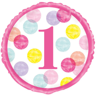 Mylar 18 in. Happy Birthday Pink Dots 1st Birthday