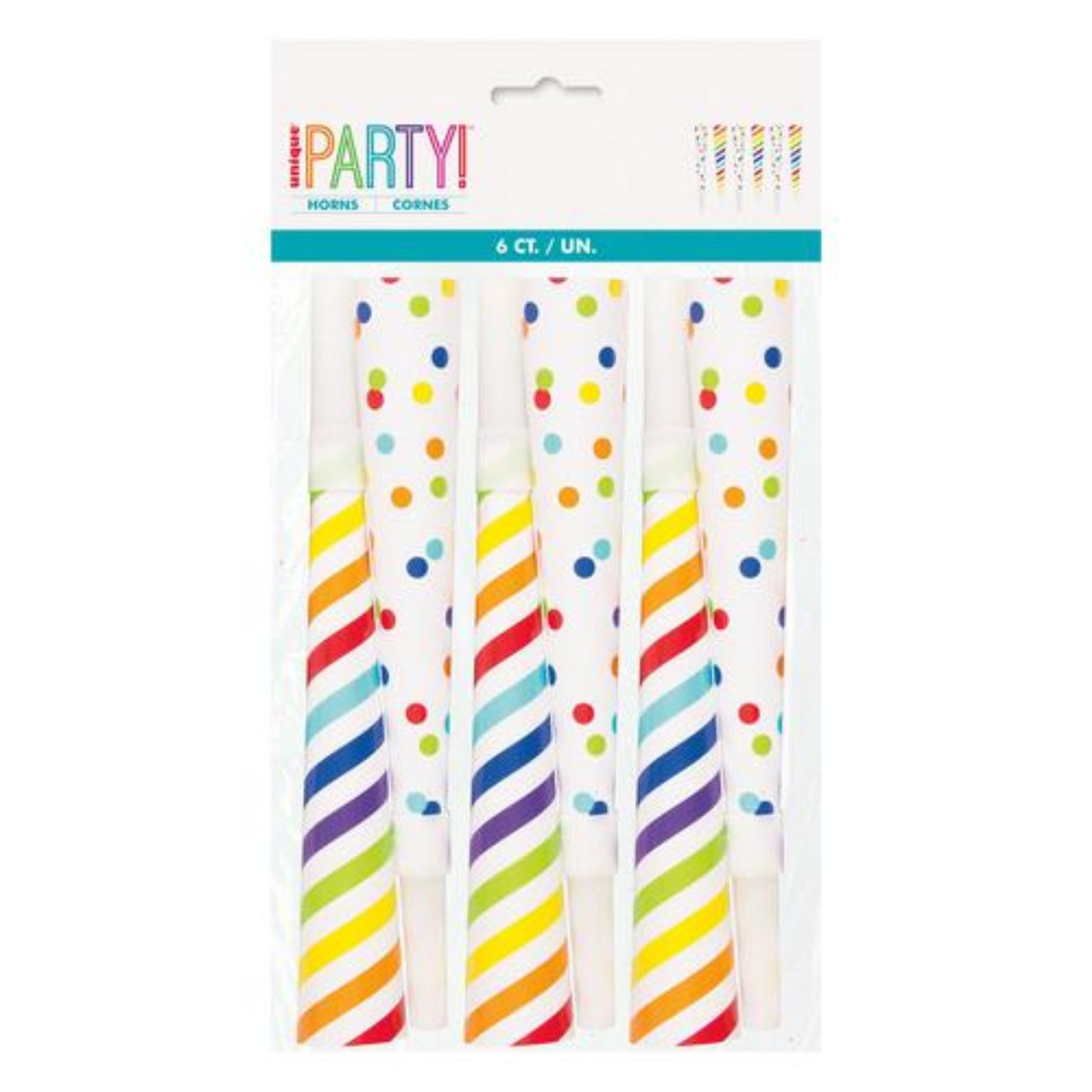 Dotted and Striped Party Horns