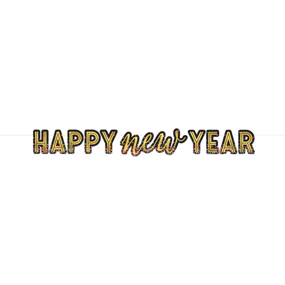 Happy New Year Letter Banner Colorful Confetti