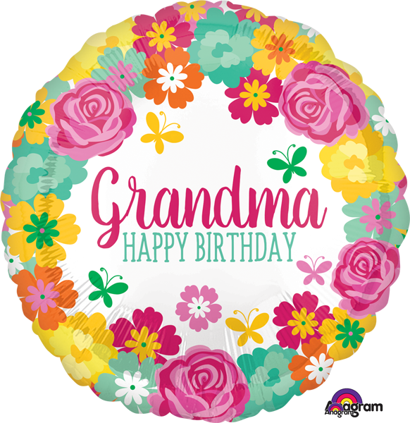 Mylar 18 po. Happy Birthday Grandma Floral