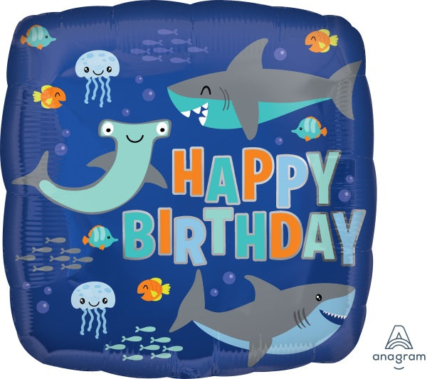 Mylar 18 in. Happy Birthday Sharks
