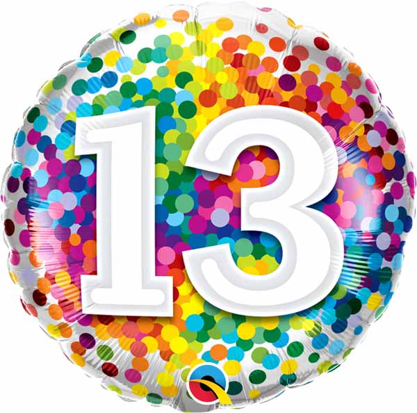 Mylar 18 po. Confettis arc-en-ciel de joyeux anniversaire 13