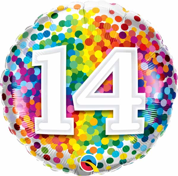 Mylar 18 po. Confettis arc-en-ciel de joyeux anniversaire 14