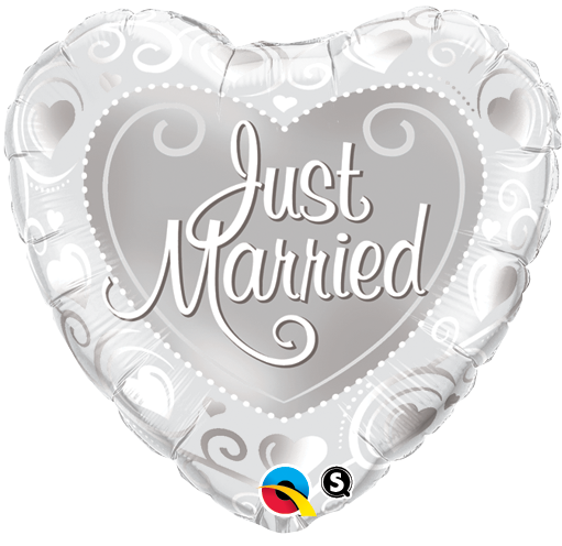 Mylar 18 in. Just Married Hearts Silver