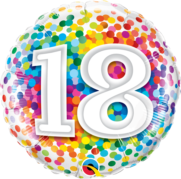 Mylar 18 po. Confettis arc-en-ciel de joyeux anniversaire 18