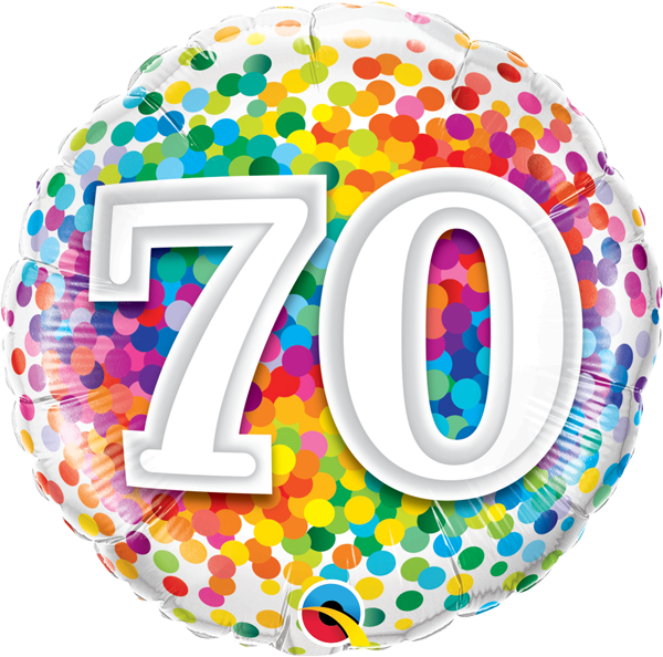 Mylar 18 po. Confettis arc-en-ciel de joyeux anniversaire 70