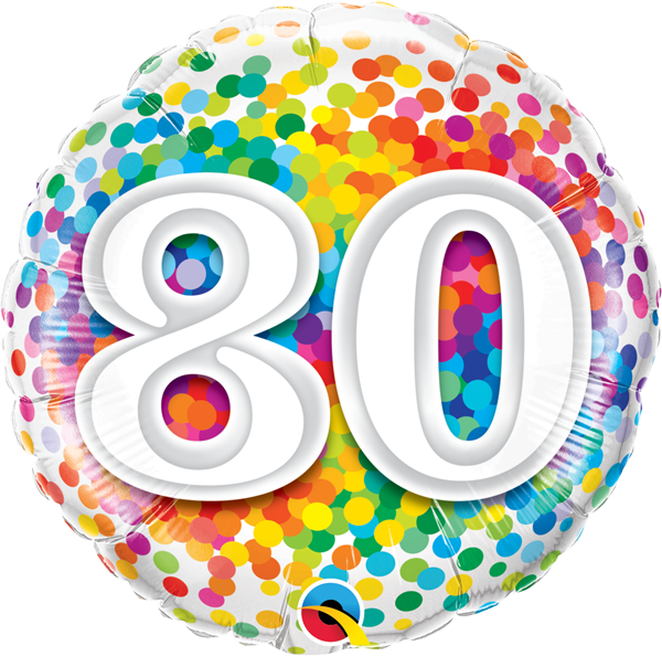 Mylar 18 po. Confettis arc-en-ciel de joyeux anniversaire 80