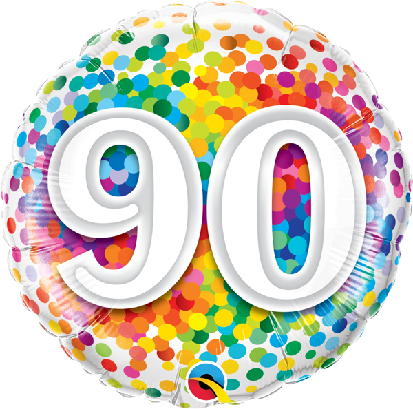 Mylar 18 po. Confettis arc-en-ciel de joyeux anniversaire 90
