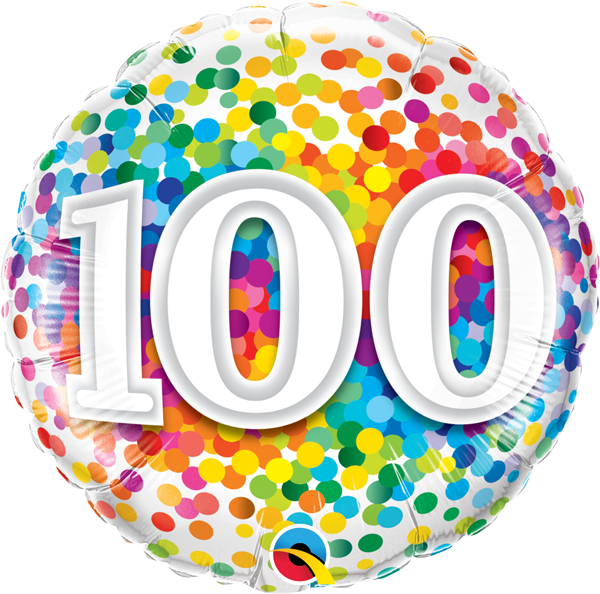 Mylar 18 po. Confettis arc-en-ciel de Happy Birthday 100