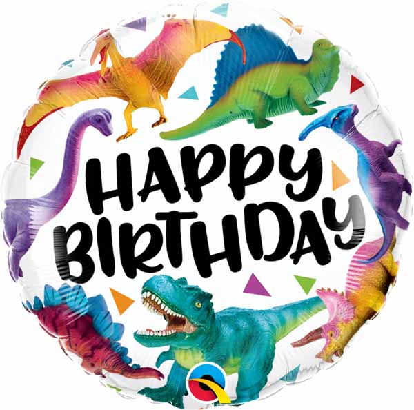 Mylar 18 in. Happy Birthday Colorful Dinosaurs